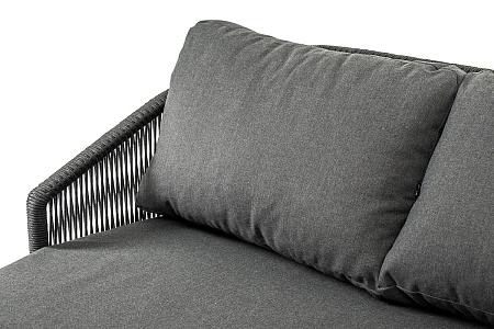"Верона" диван 3-местный плетеный из роупа, каркас алюминий темно-серый (RAL7024) шагрень, роуп темно-серый круглый, ткань темно-серая