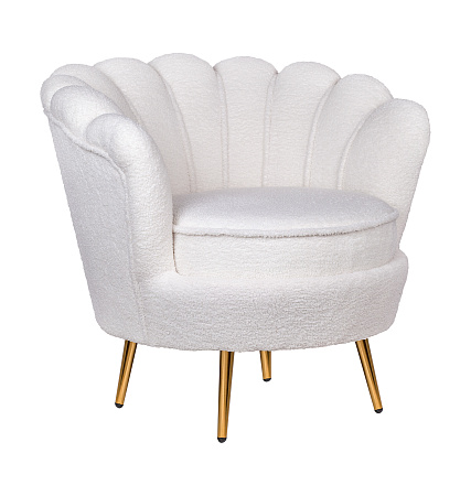 Низкие кресла для дома Дизайнерское кресло ракушка букле Pearl бежевое