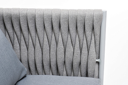"Монако" кресло плетеное из роупа, каркас алюминий светло-серый (RAL7035) шагрень, роуп светло-серый 40 мм, ткань светло-серая