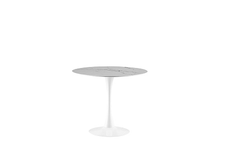 "Сатурн" стол интерьерный круглый обеденный из керамики, цвет белый глянцевый